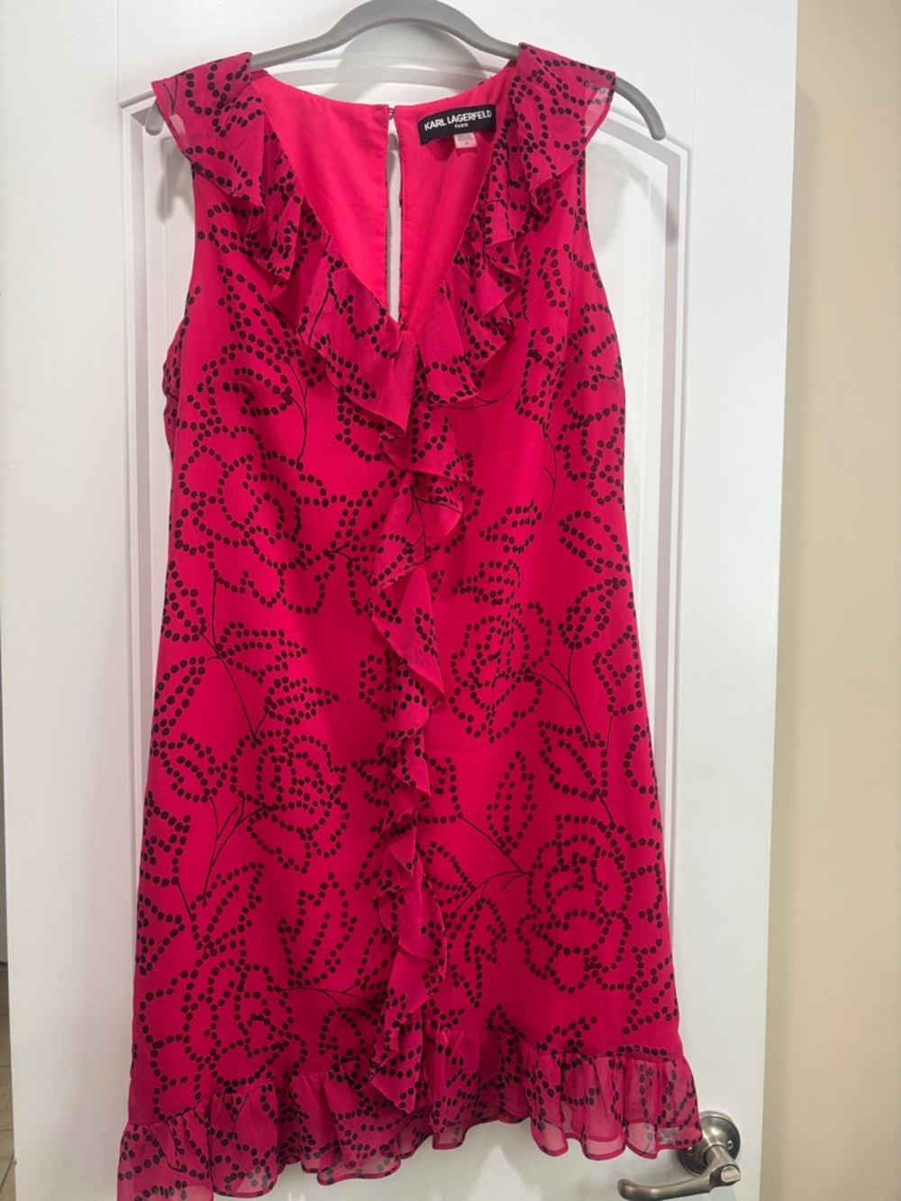 Karl Lagerfeld Hot Pink with Black Polka Dot Shift Dress